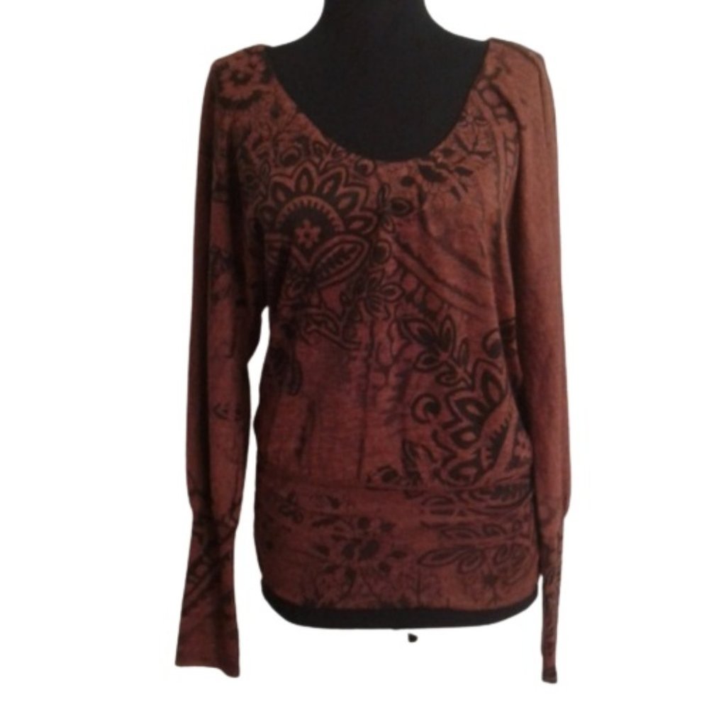 American Rag S long sleeve top Paisley Orange Black